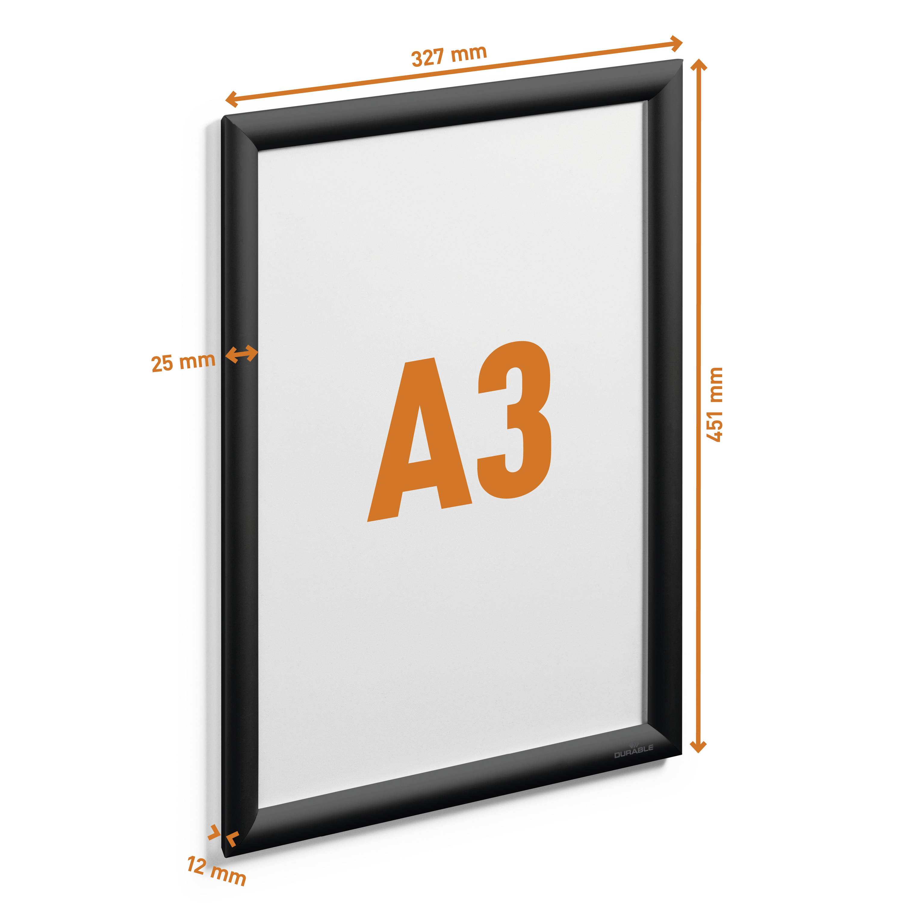 Black frame with dimensions 327 mm x 451 mm for A3 paper size.
