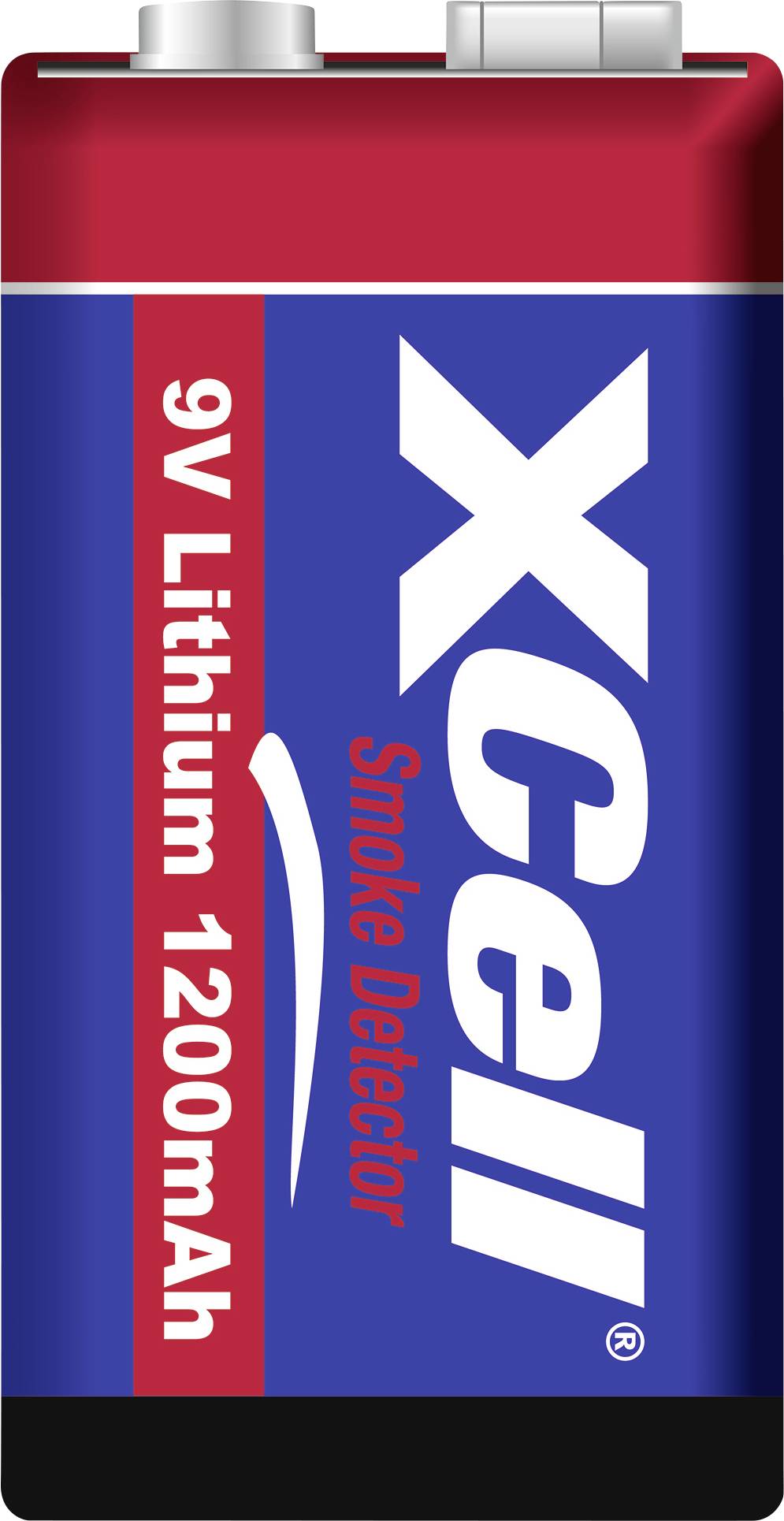 '9V Lithium 1200mAh Battery for Smoke Detector, Brand XCell', printed on the front in blue with white and red text.