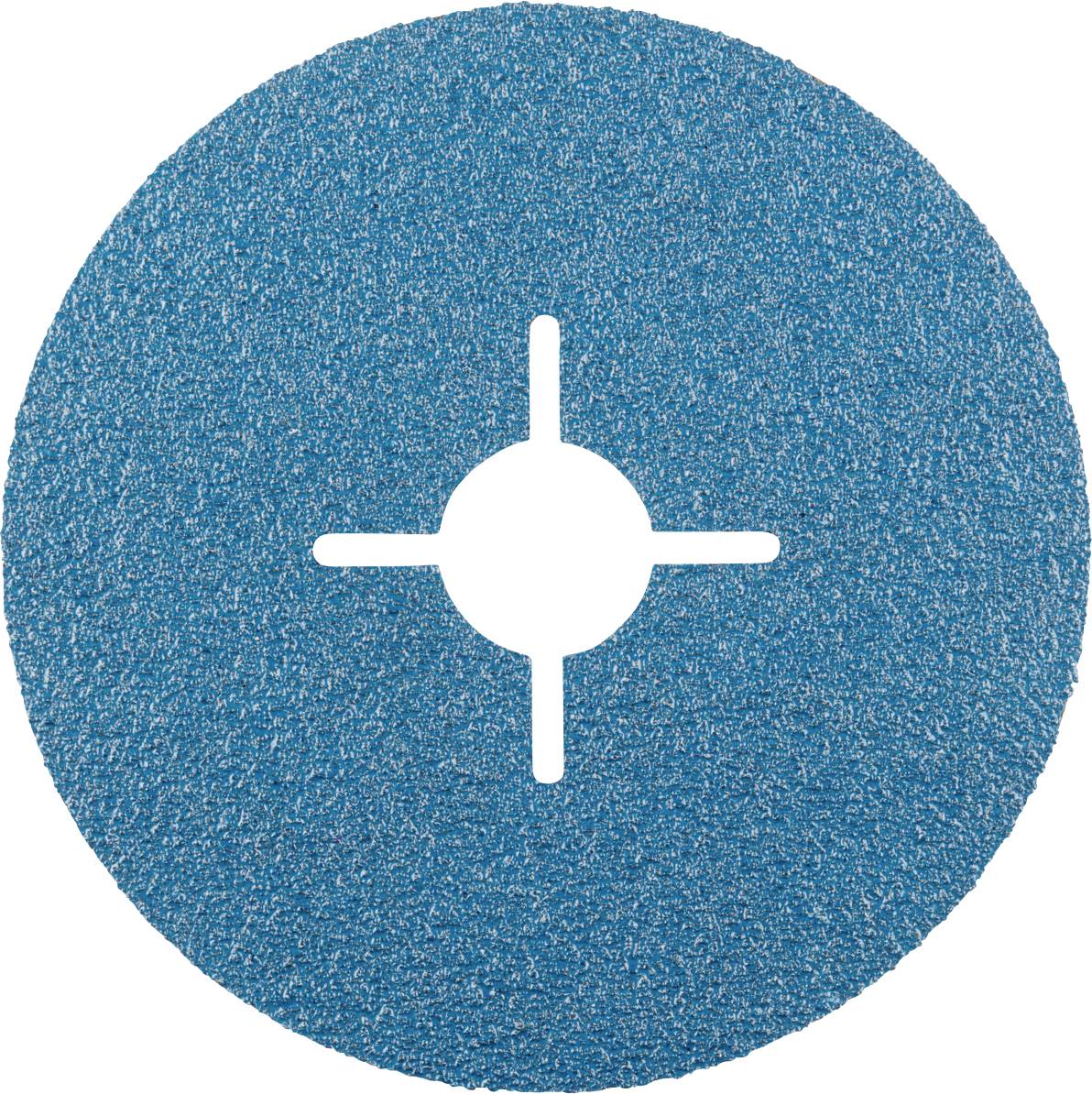 An oval, blue sanding pad with a cross-shaped cut in the centre.