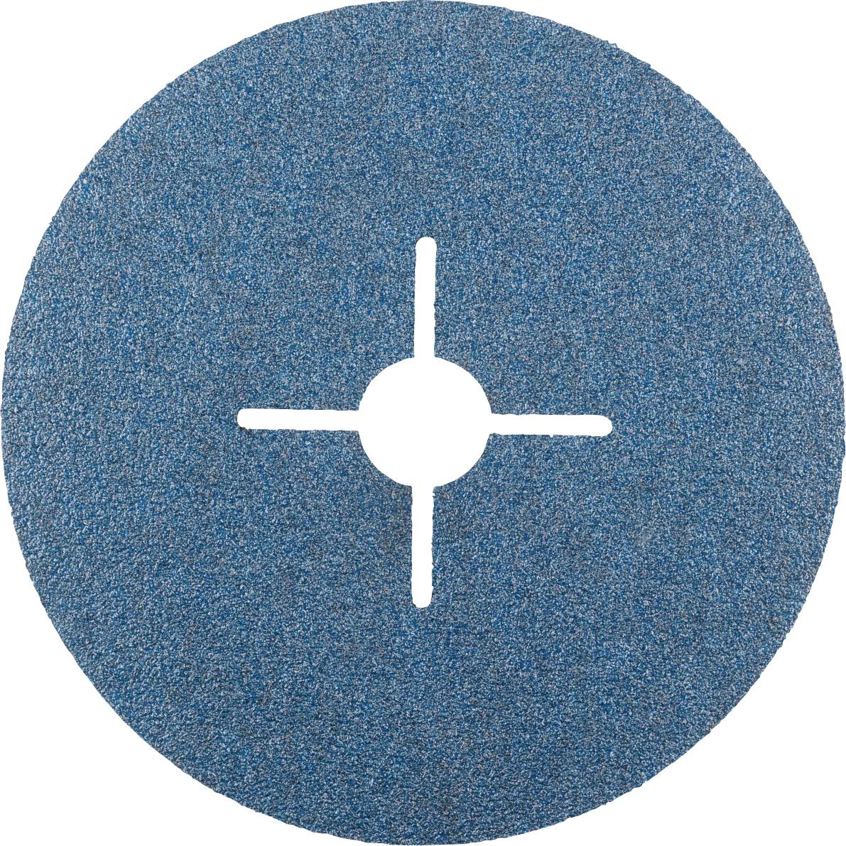 Blue abrasive disc with a cross-shaped opening in the centre, suitable for surface treatment and material removal.
