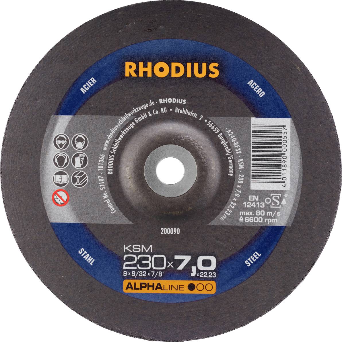 Rhodius 200090 Grinding disc Diameter 230 mm Bore diameter 22.23 mm Steel 1 pc(s)