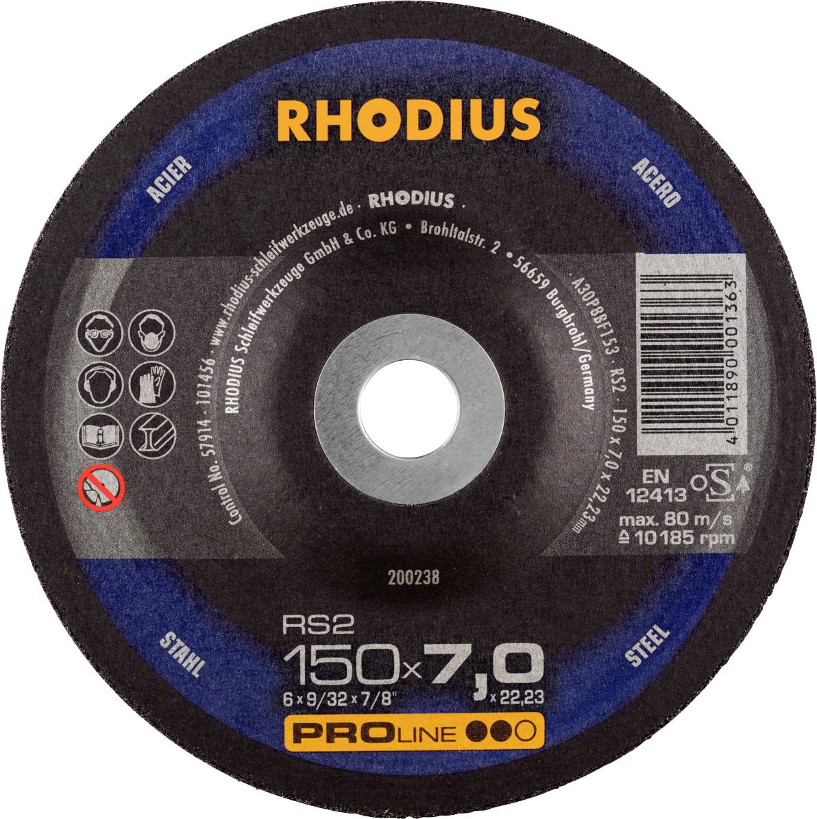 Rhodius 200238 Grinding disc Diameter 150 mm Bore diameter 22.23 mm Steel 1 pc(s)