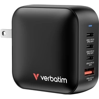 Verbatim Mini GaN Charger Travel charger 100 W 1x USB-A, 3x USB-C® Power Delivery, Power Delivery 3.0, QC 3.0 Black Quick charger Verbatim Mini GaN Charger Travel charger 100 W 1x USB-A, 3x USB-C® Power Delivery, Power Delivery 3.0, QC 3.0 Black Quick charger