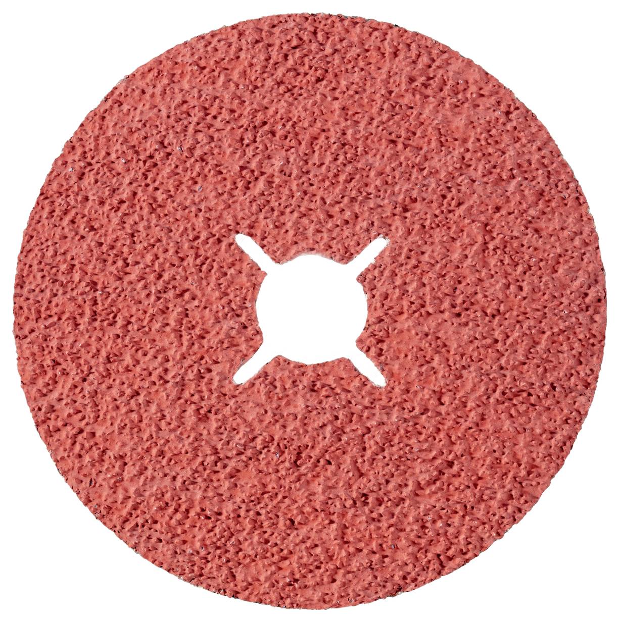 Red grinding wheel with coarse texture and central recess for mounting on tools. Suitable for metalworking.