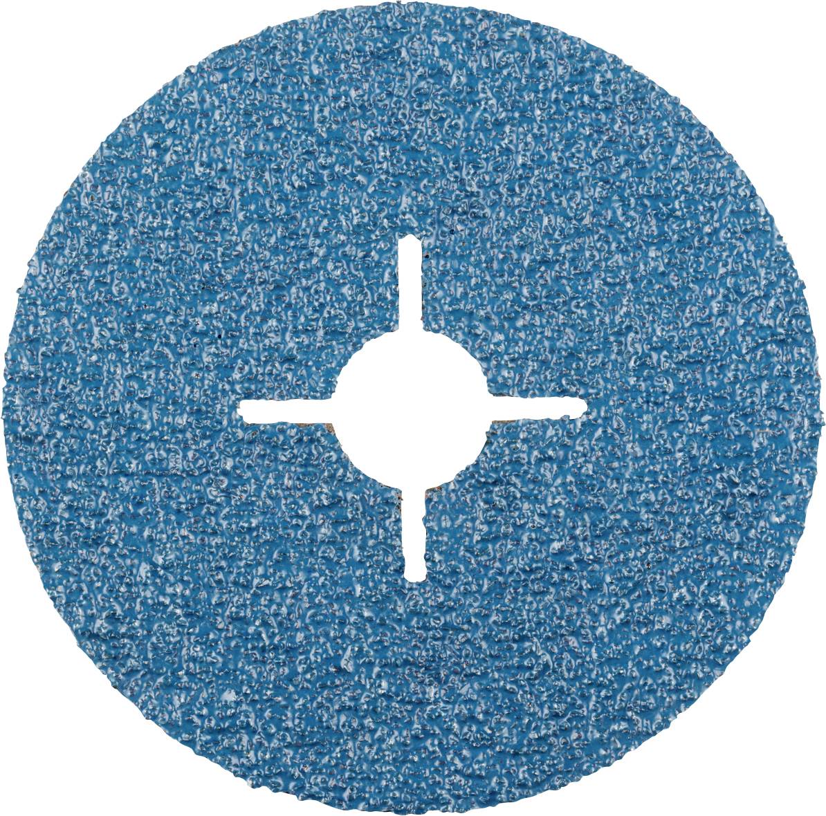 Blue polishing attachment with a cross-shaped slot in the centre, used for polishing or grinding surfaces.