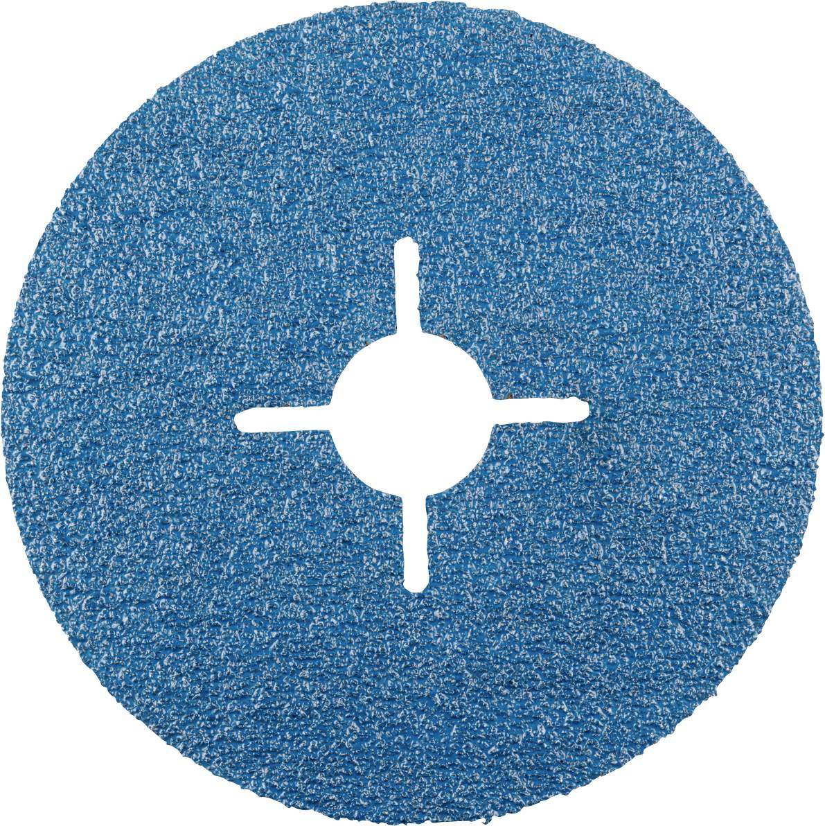 Blue grinding disc with cross-shaped aperture in the centre, suitable for metalworking.
