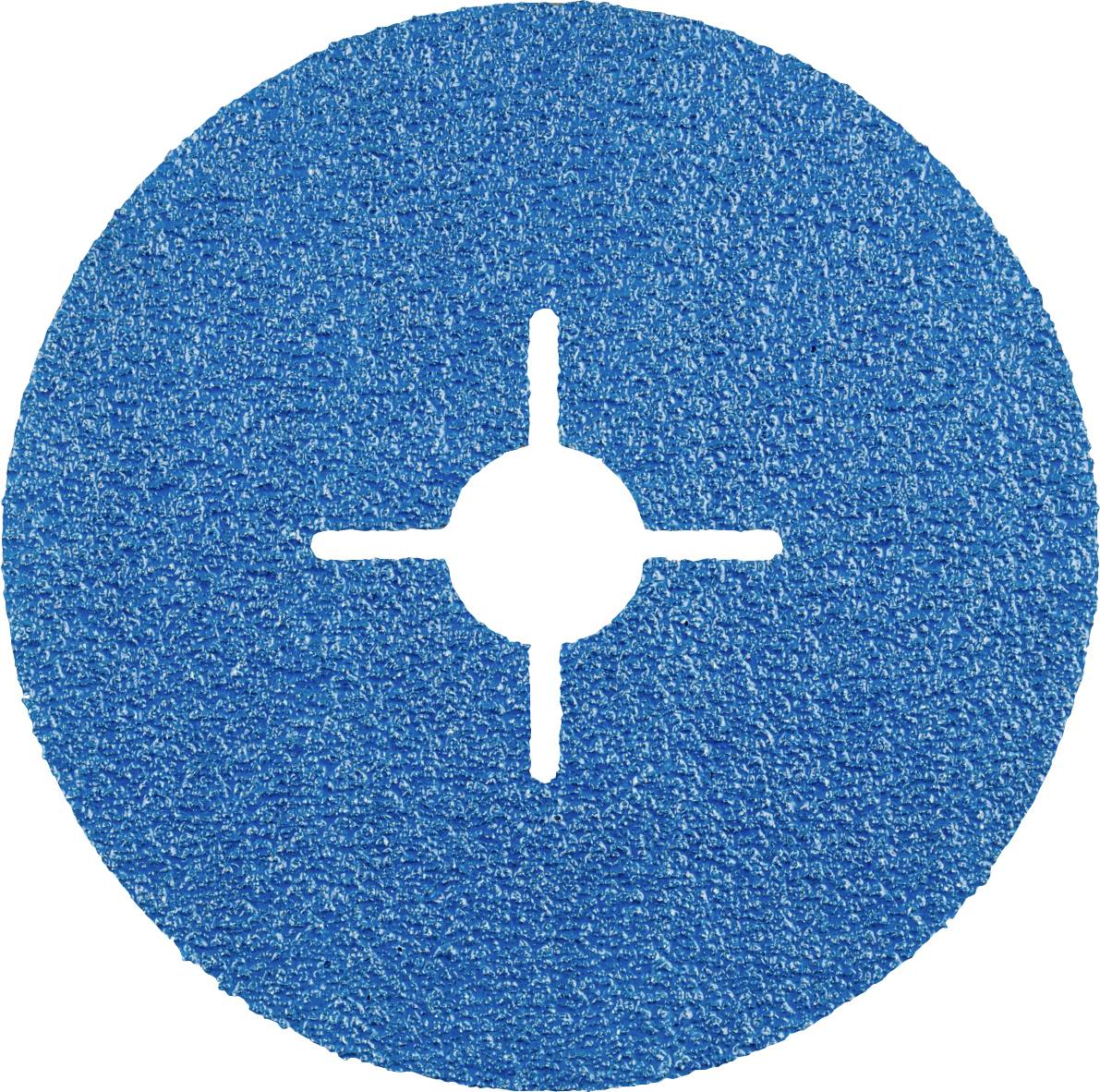 A blue sandpaper with a circular design and a central cross slot.