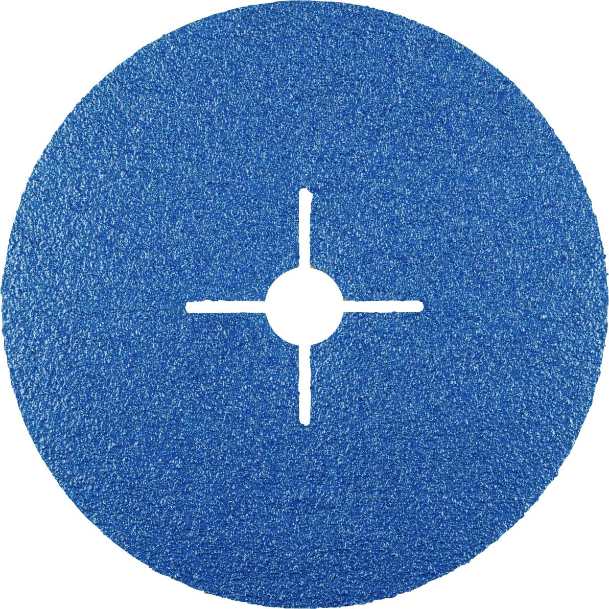 A blue grinding disc with a cross-shaped recess in the centre.