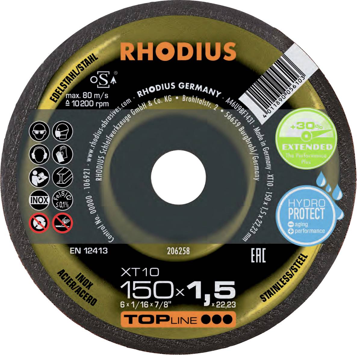 Rhodius grinding disc, 150x1.5 mm, stainless steel, suitable for Inox. 