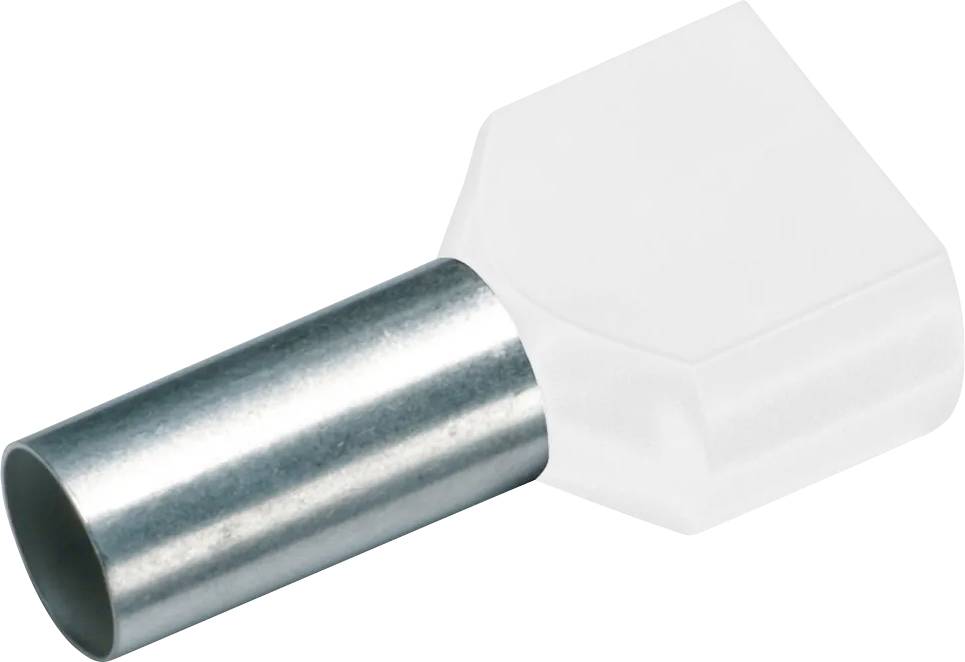 A white cable end sleeve with a metallic tube section for protecting and wiring cable connections.