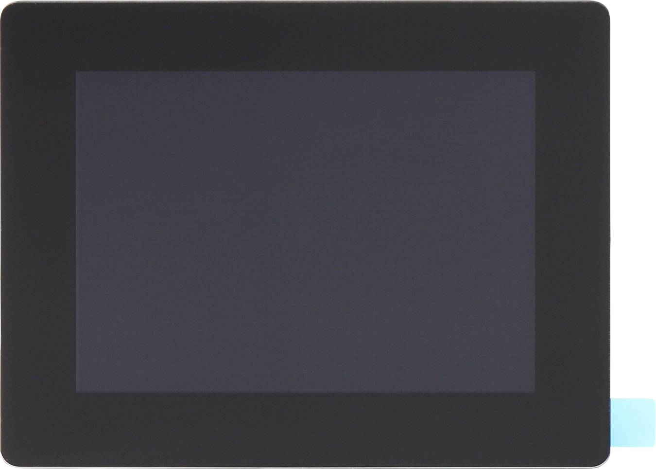 A black picture frame with an empty screen, slightly tilted to the right. A blue tab extends out on the right-hand side.
