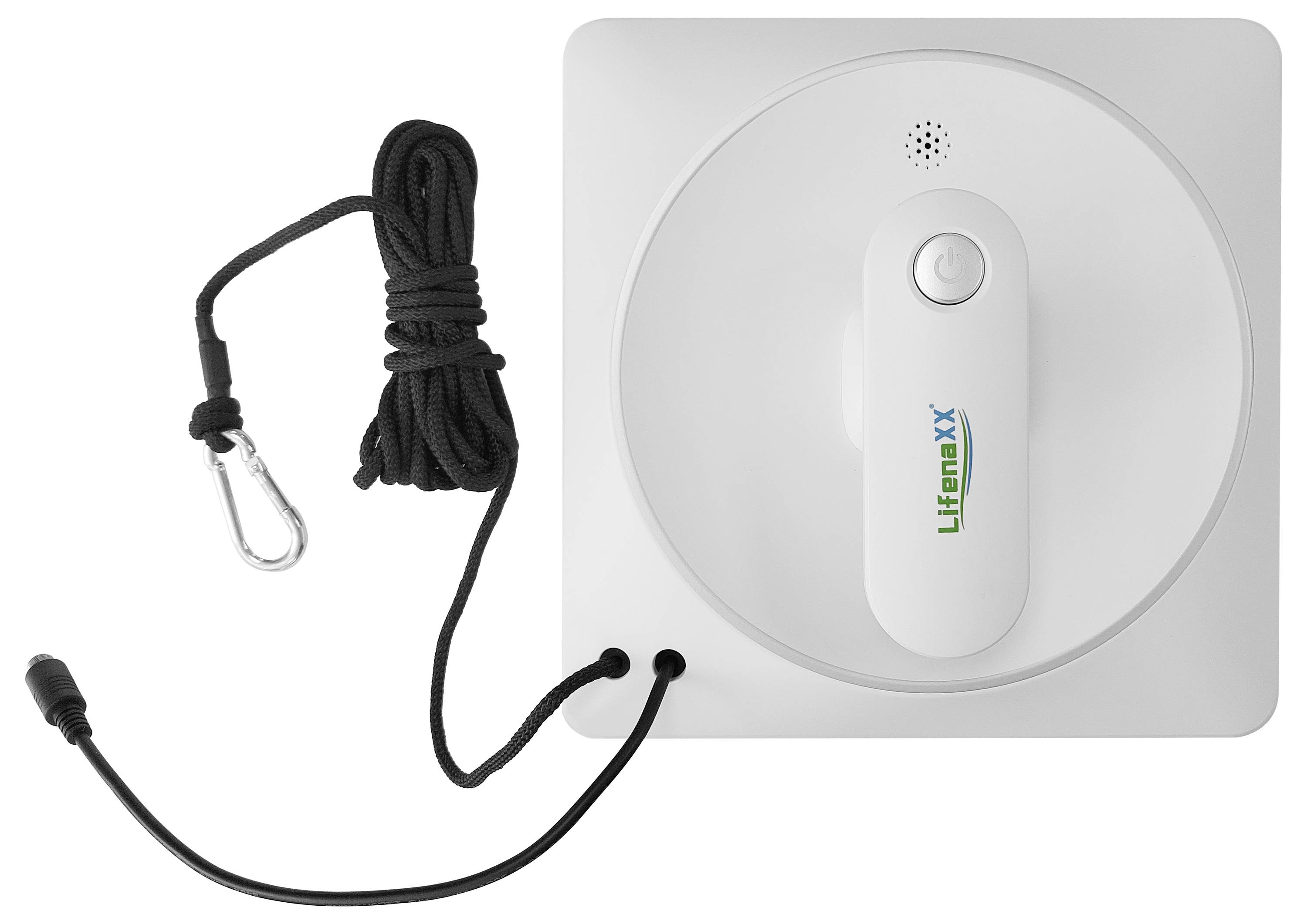 A white window cleaner with a rectangular cleaning cloth and a holding loop, suitable for automated cleaning processes.