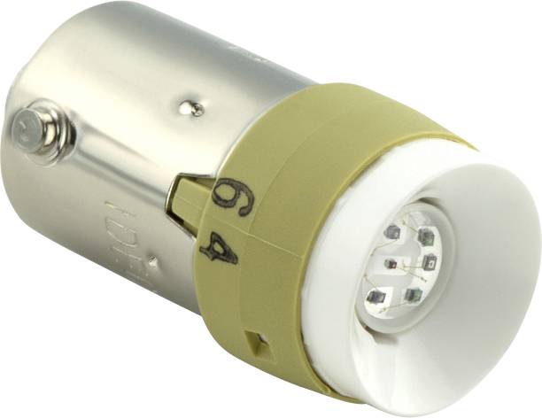 A LED light bulb with a bayonet base, silver metal base and white plastic ring, displaying several small LEDs inside.