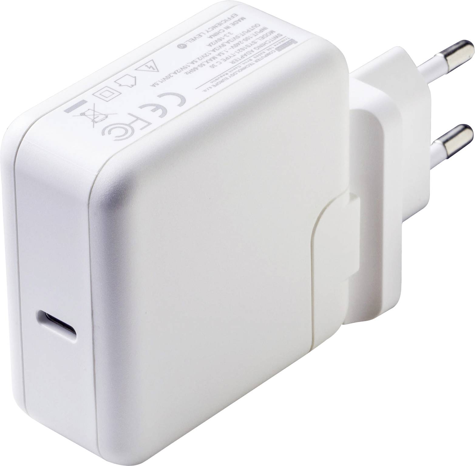 White USB charger with European plug.