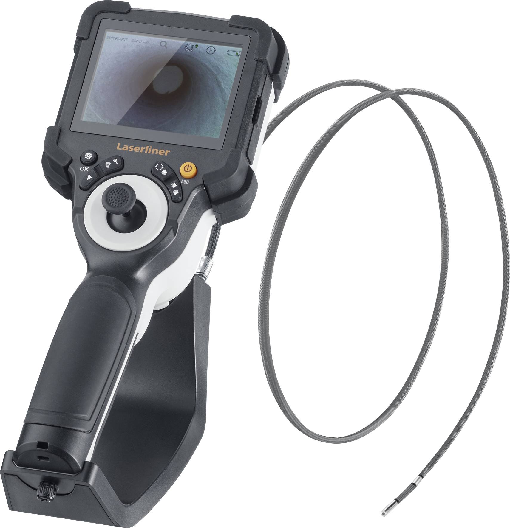 Industrial endoscope with screen and flexible cable. Suitable for inspecting hard-to-reach areas.