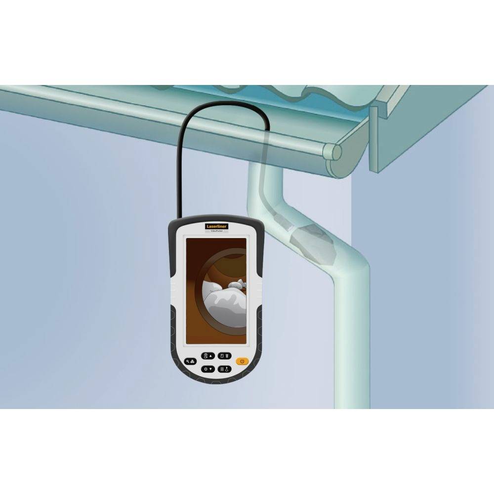 A pipe inspection device with a camera displays the interior of a pipe on a screen, revealing its course and any potential obstructions.