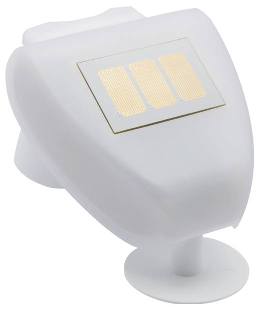 A white, plastic sensor with a flat surface that could be used for pressure measurement or similar applications.