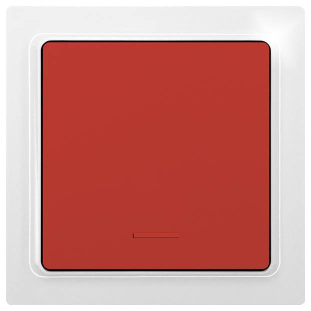 A single red wall switch against a white background.