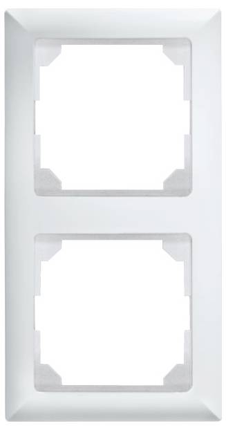 Double frame for sockets, rectangular, made of plastic, in white, without inserts.