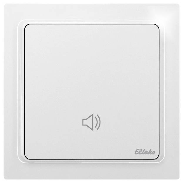 White wall switch plate with a speaker symbol in the centre, possibly for controlling the volume of audio devices.