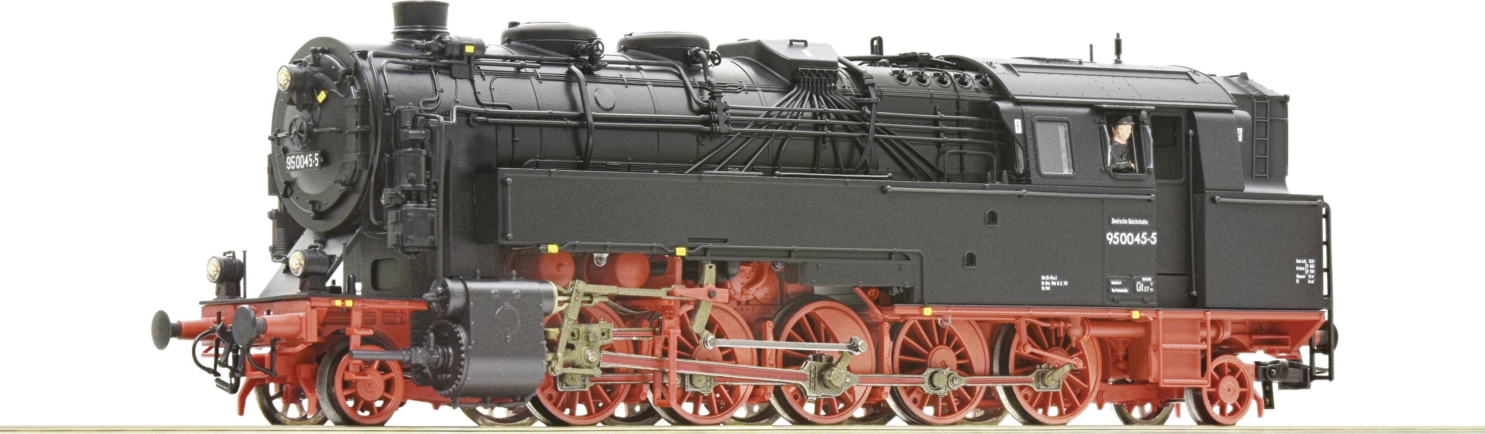 Model railway locomotive of Series 86 with a black boiler and red wheels, depicted on a section of track.