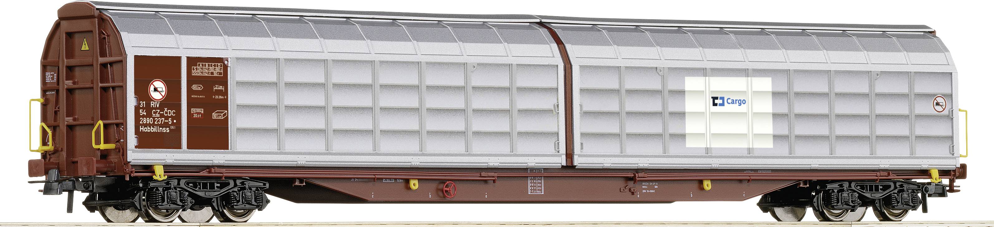 A brown goods wagon with white side panelling and logos. Suitable for transporting large, protected goods.
