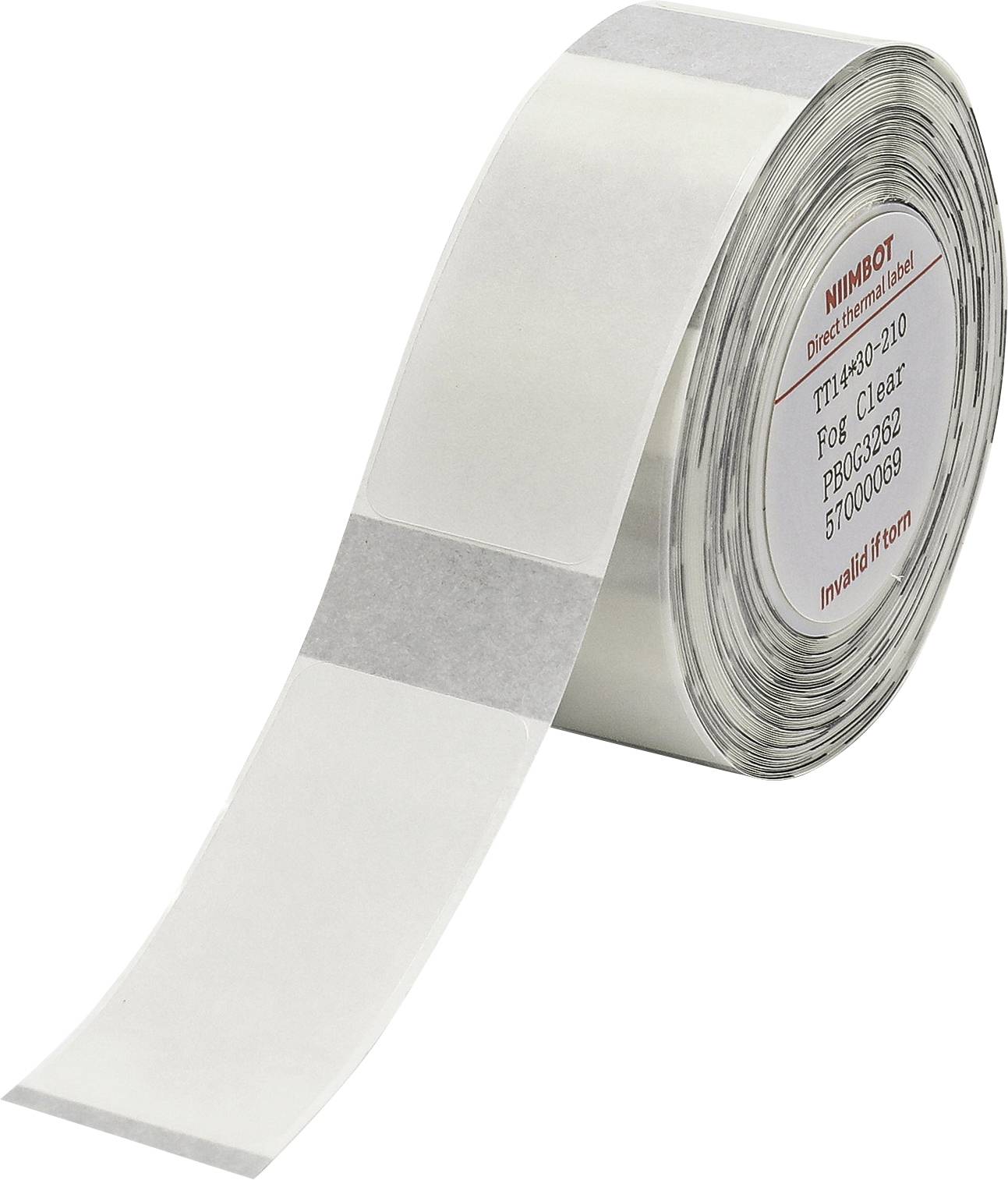 White roll of adhesive tape with grey stripes along the edges and a red circular label with the text 'Invalid Item' in English.