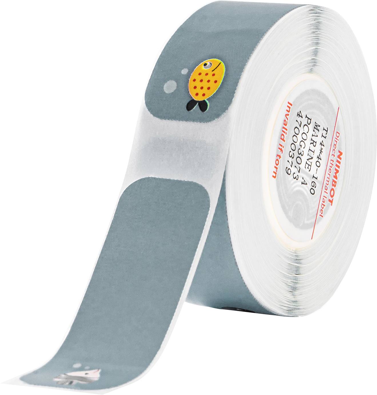 Roll of decorative tape featuring fish designs against a grey background.