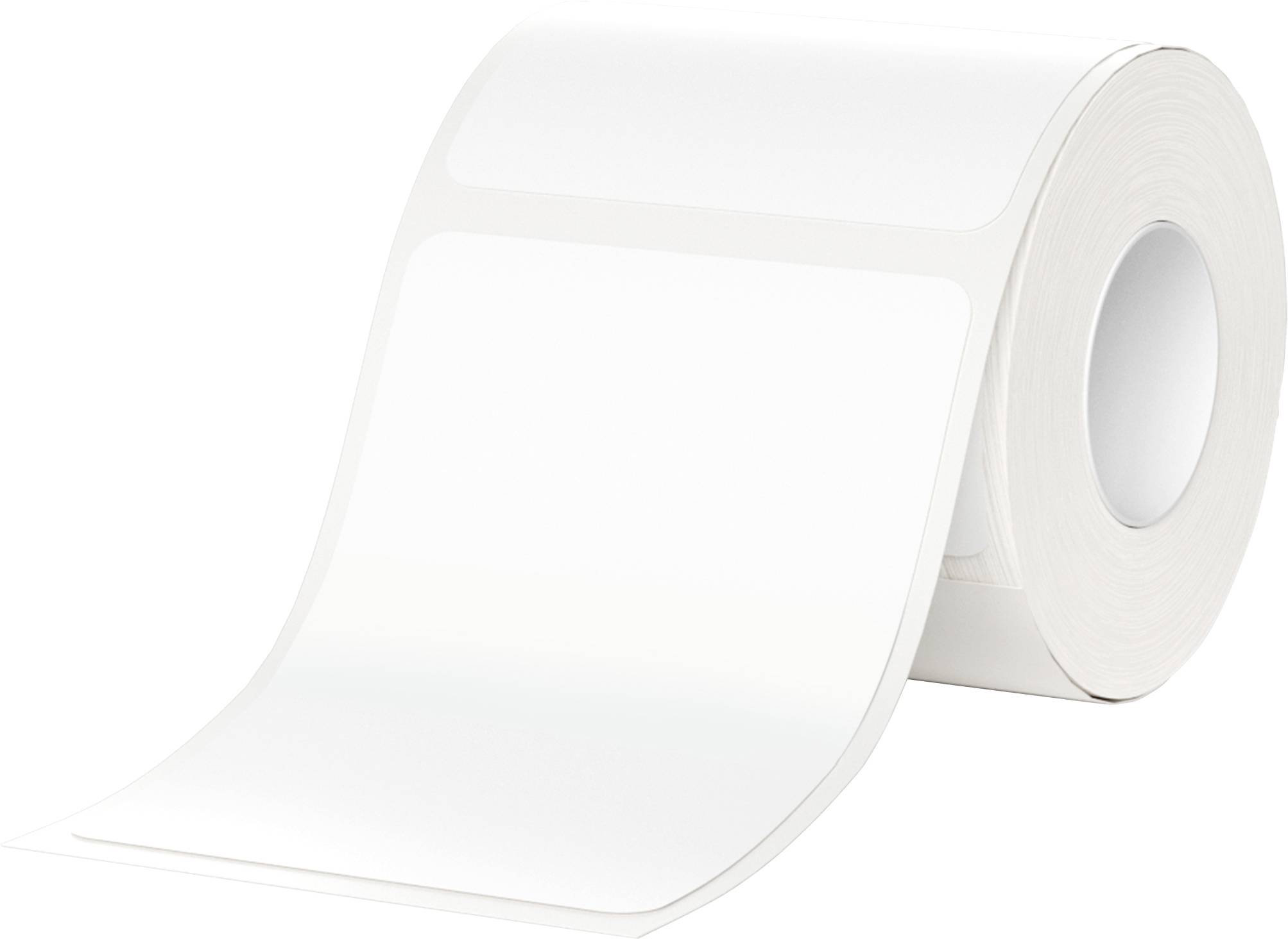 White roll with rectangular labels, suitable for printers, on a white background.