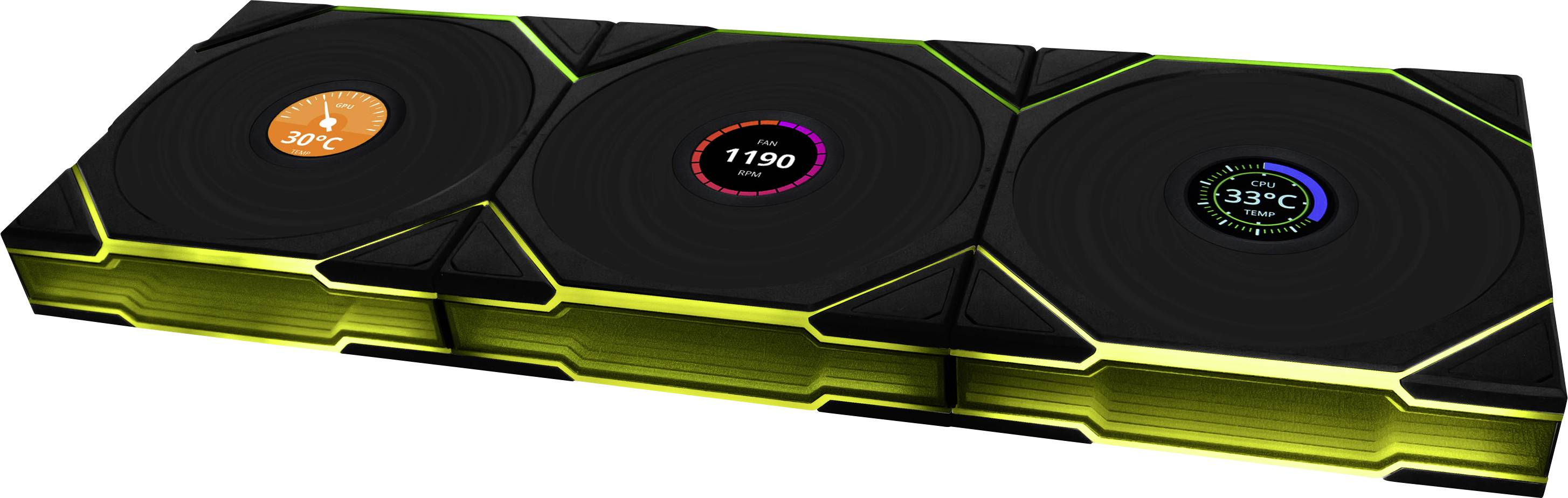 Lian Li Lian Li UNI FAN TL Wireless LCD Lüfter, ARGB, PWM, 3er-Pack inkl. Controller PC fan Black (W x H x D) 120 x 28 x 124 mm