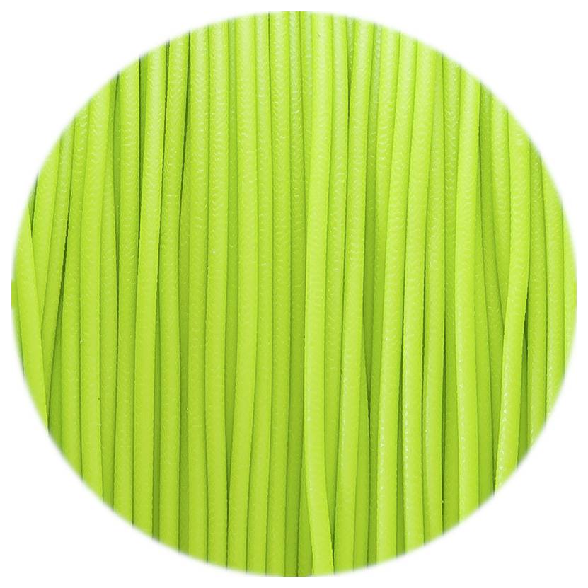 Close-up of bright green, flexible cable.