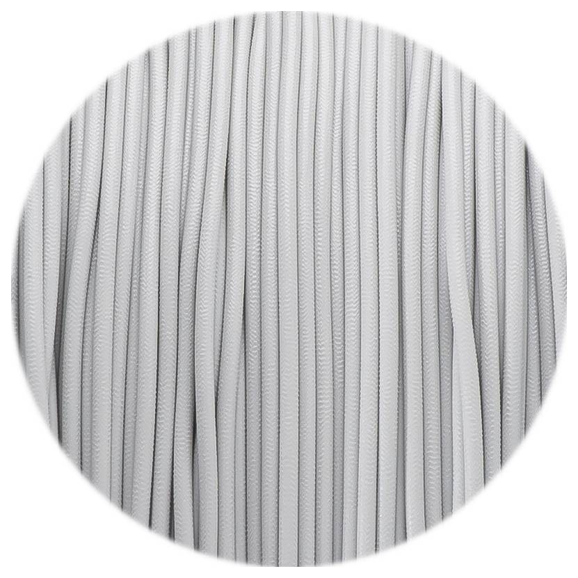 Close-up of tightly woven gray rope running in parallel lines.