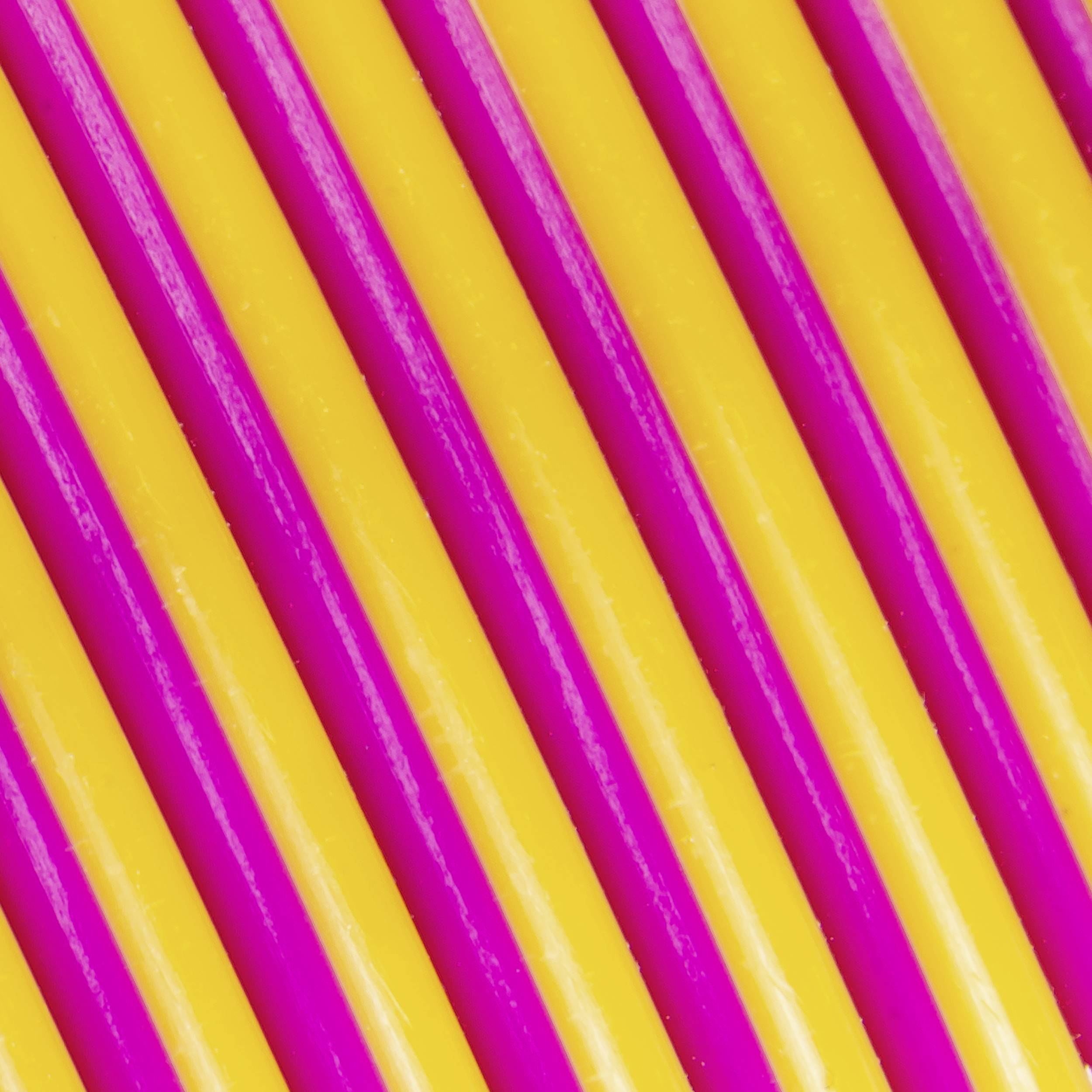 Diagonal yellow and pink stripes that alternate evenly and form a geometric pattern.