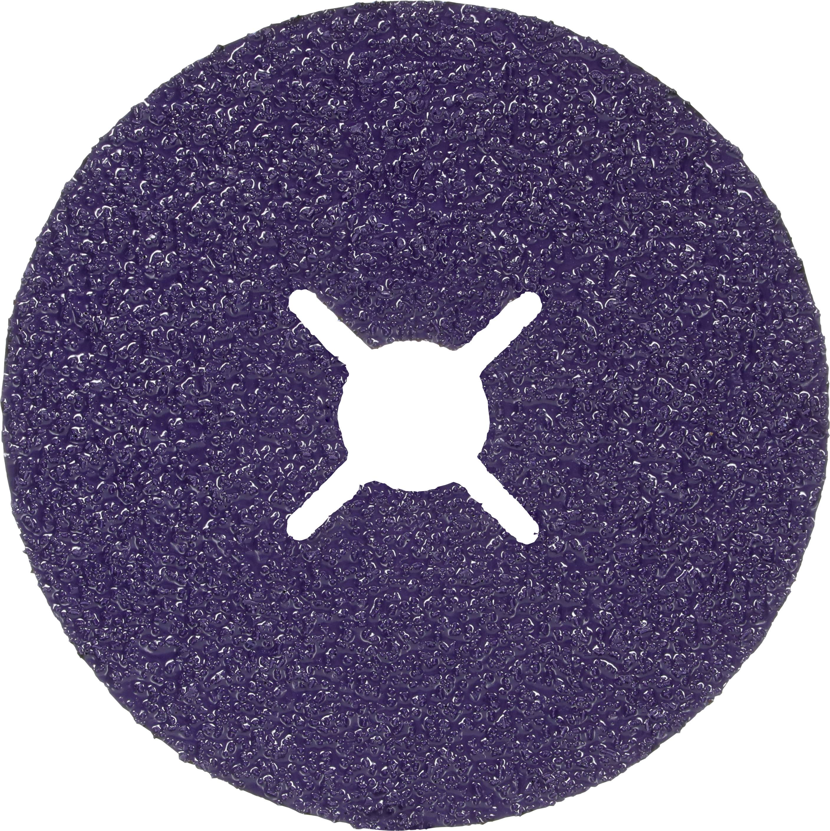 A round, purple grinding disc with a cross-shaped recess in the centre. Suitable for grinding work on metal surfaces.