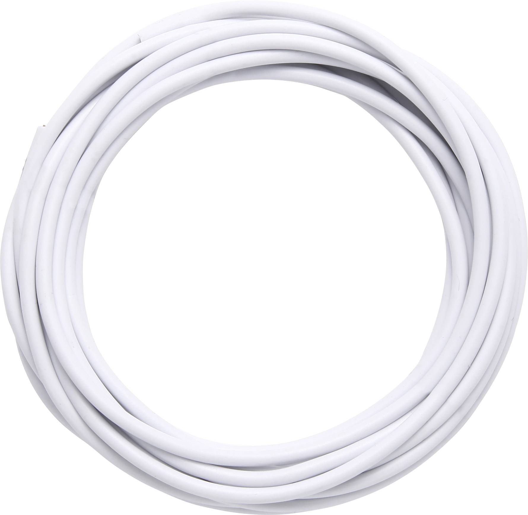 White, coiled cable on a white background.