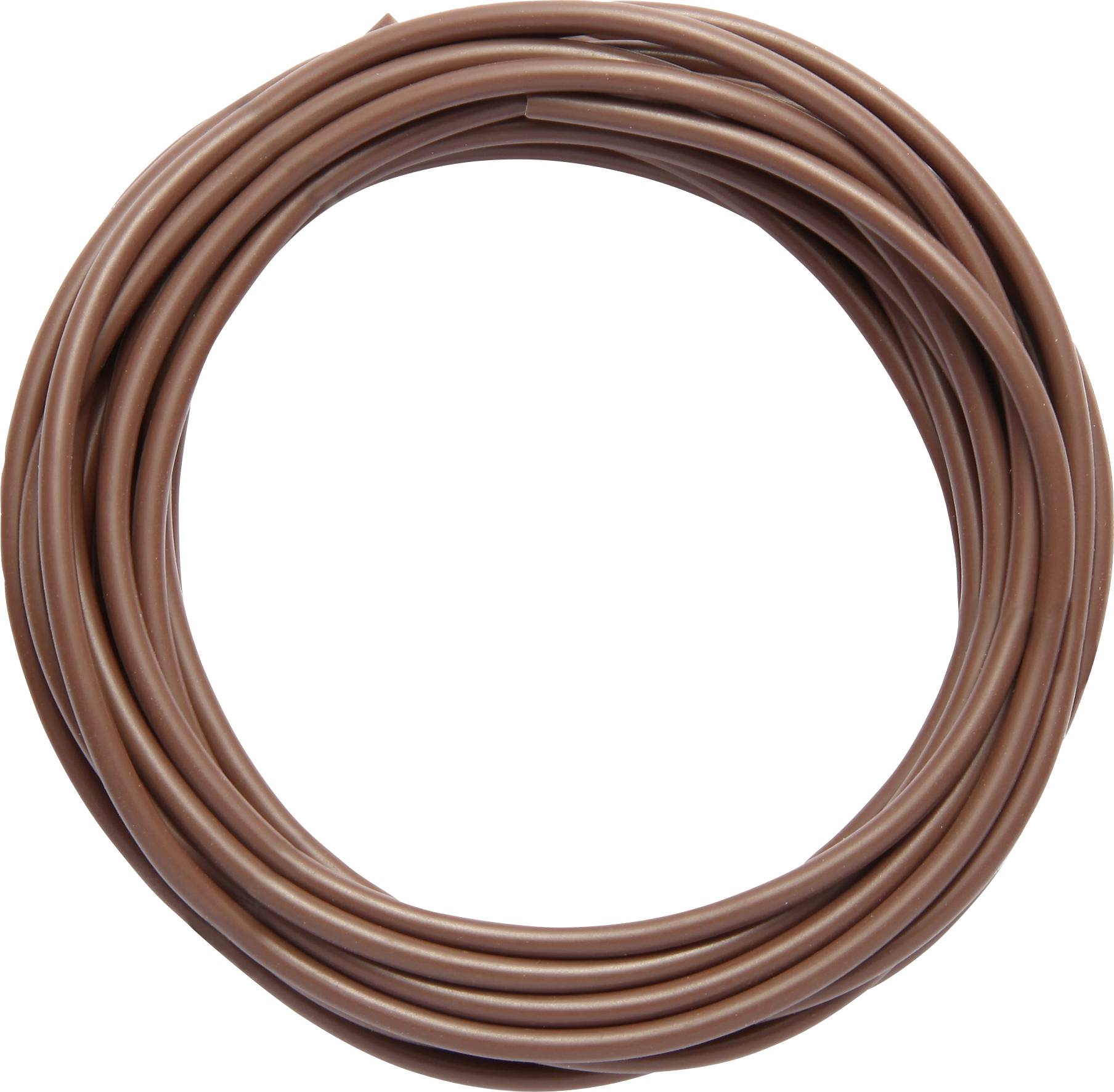 A coiled, brown cable on a white background.