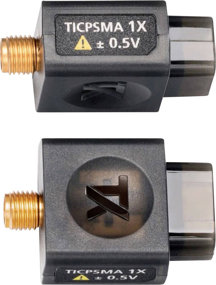 Two identical electronic components labelled 'TICPSMA 1X ±0.5V', each with a brass connection on the left side.