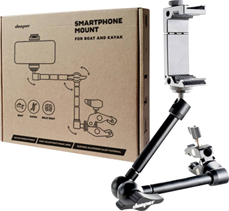 Deeper Smartphonehalterung für Boote/Kayak Mobile phone video mount Matt black Compatible with (mobile phone): Smartphones mit