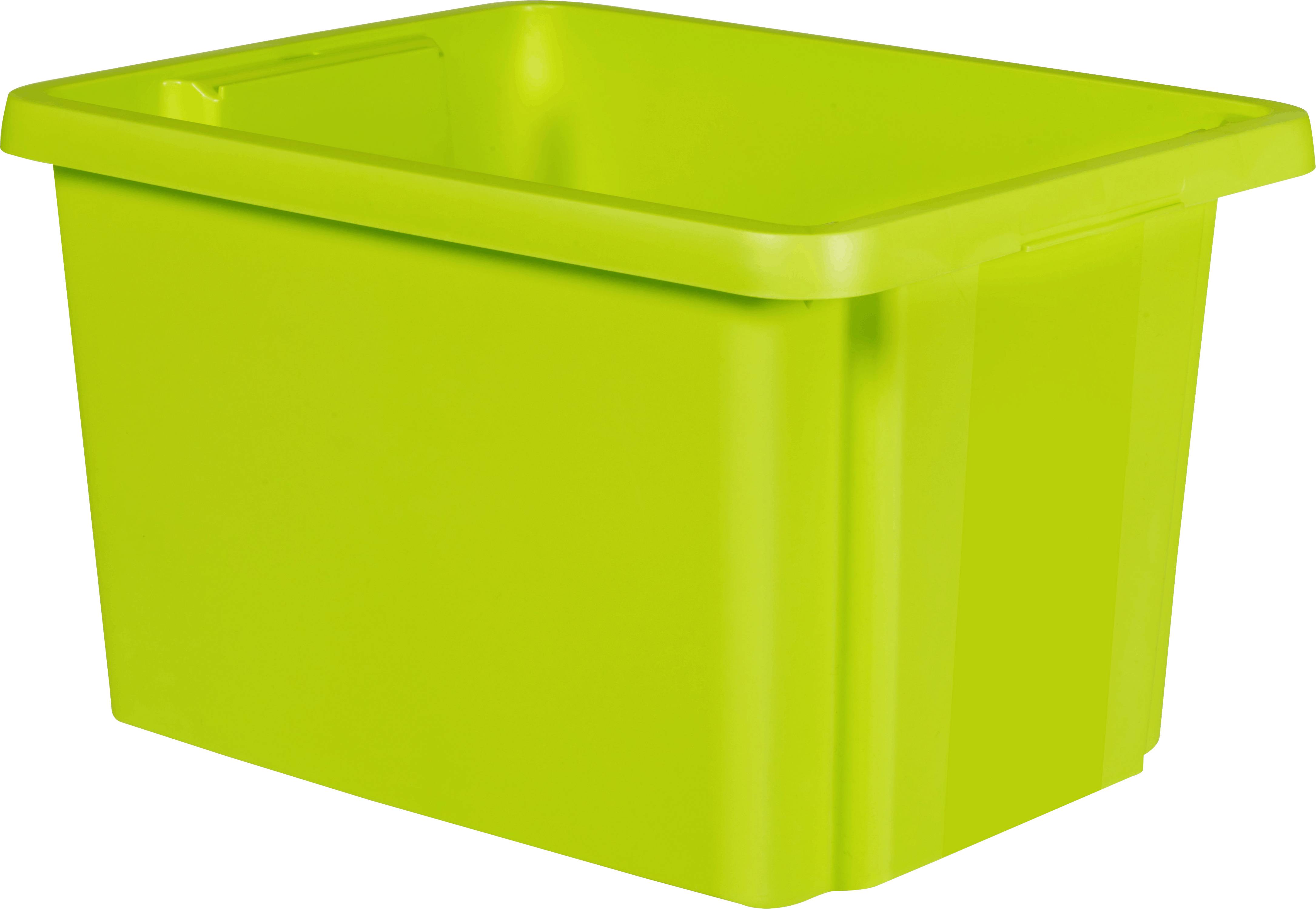 A large, rectangular, green plastic container.