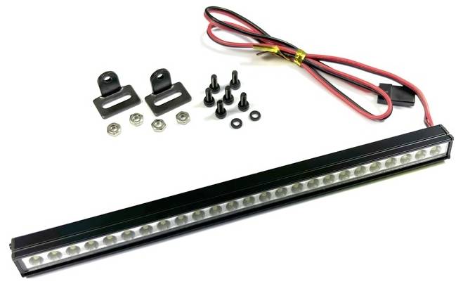 LED light strip with mounting hardware and cable. Ideal for installation in vehicles or construction projects.