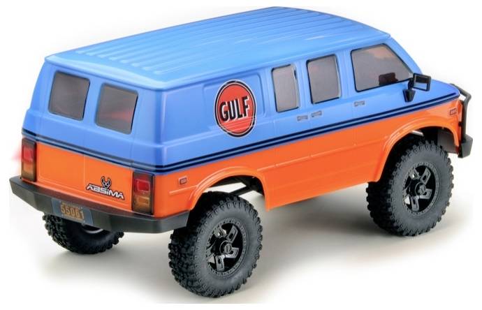 Blue and orange toy transporter with the 'Gulf' logo on the side, off-road design, large wheels.