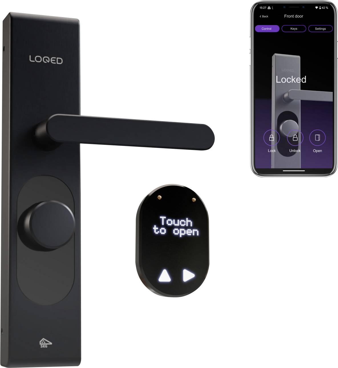 Shelly LOQED Touch Smart Lock Black Edition Door lock actuator, Door opener controller Bluetooth, Wi-Fi