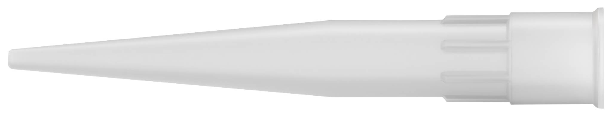 A white plastic adapter with a tapered tip, used for laboratory equipment or liquid storage.