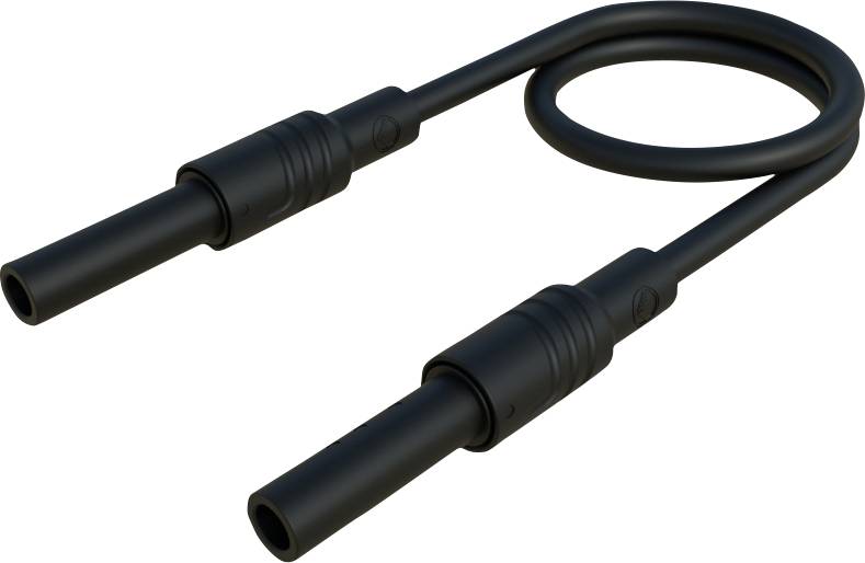 A black cable with two identical connectors, slightly coiled in a loop. Suitable for electronic or audio devices.