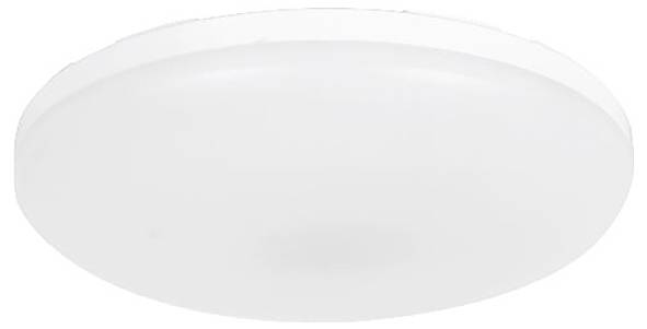 Round, white ceiling light with a minimalist design, suitable for contemporary interiors.