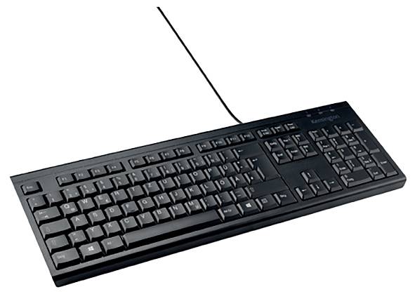 Black wired QWERTZ keyboard with numeric keypad and standard key layout, suitable for computer workstations.