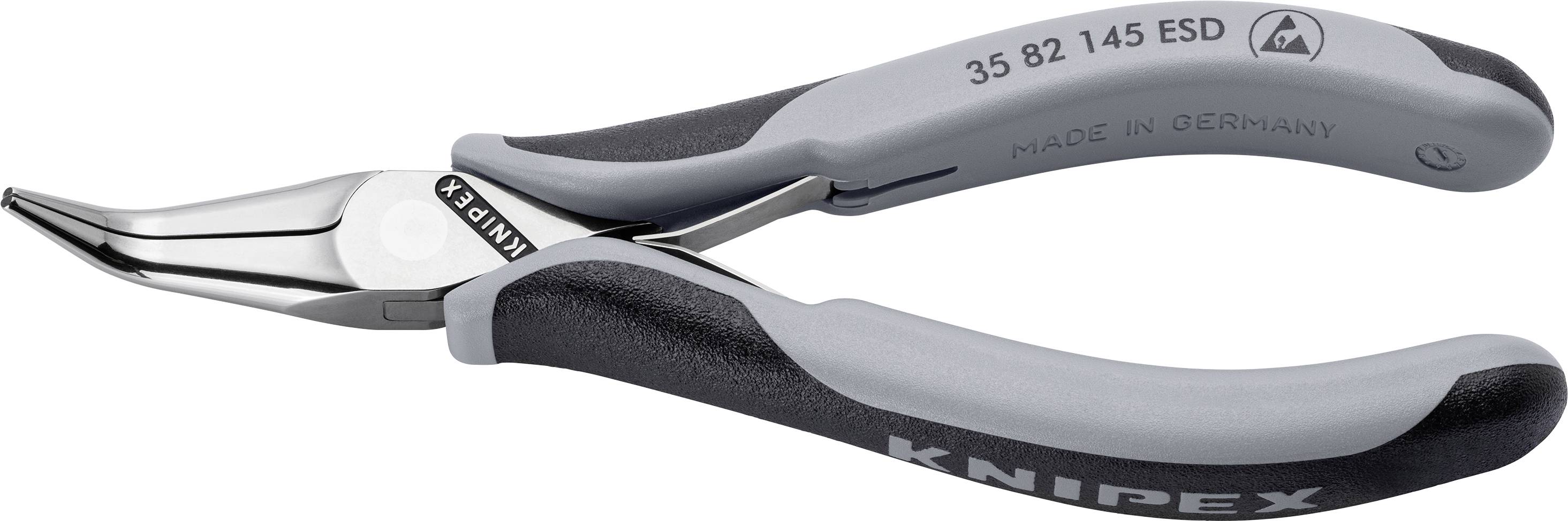 'KNIPEX' Precision Flat-Nose Pliers with Non-Slip Grip, Curved Tip. Tool Made of Stainless Steel, Manufactured in Germany.