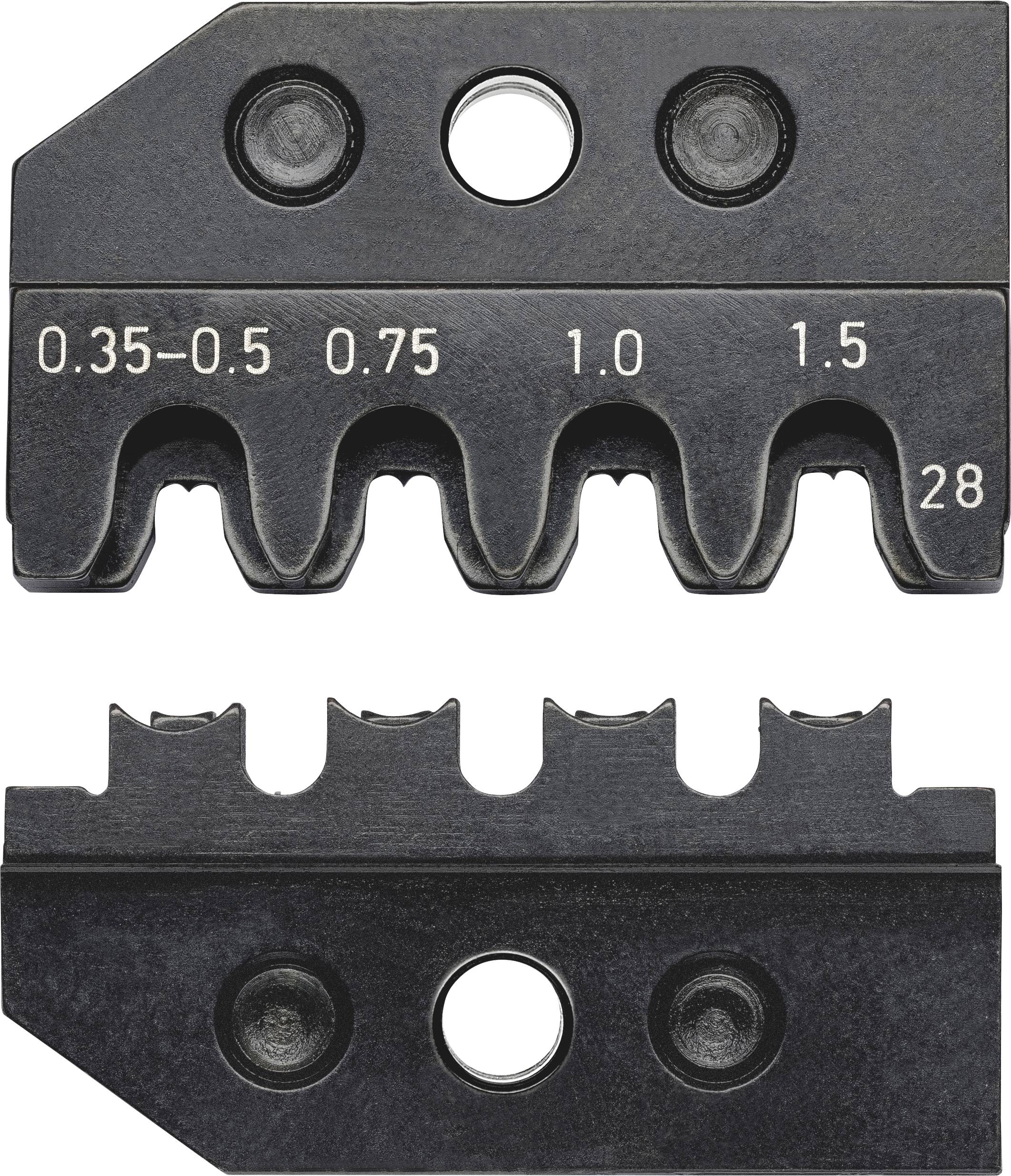 Hair cutting head with three different tooth sizes, numbered from 0.35-0.5 to 1.5. Used for precise hair length adjustment.
