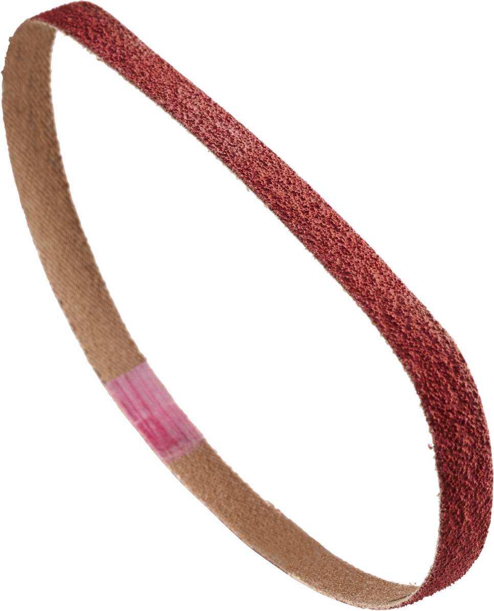 Sanding belt in a loop shape, rust-brown in colour, used for grinding machines in metal or woodworking.