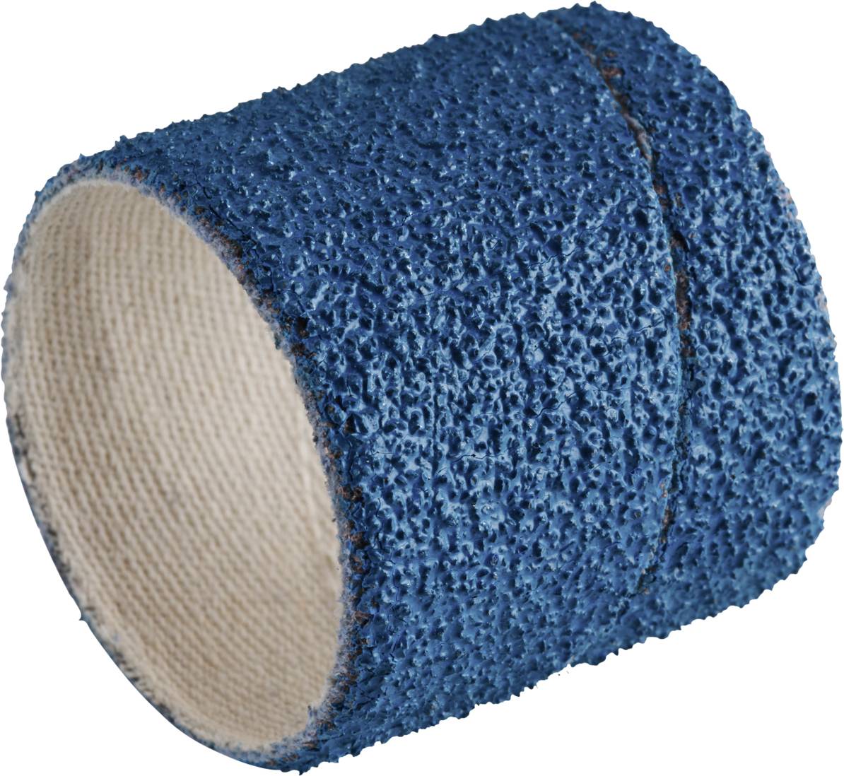 Blue grinding cylinder with a coarse, granular texture, cylindrical shape, for grinding work on various materials.